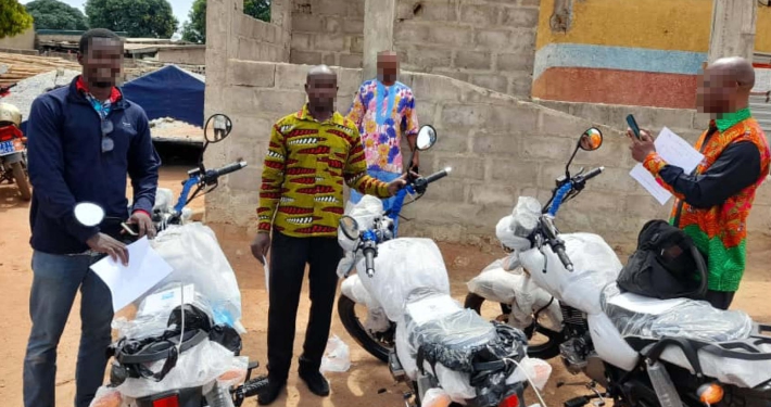Three pastors receive the gift of motorbikes to help them in their work, Ivory Coast